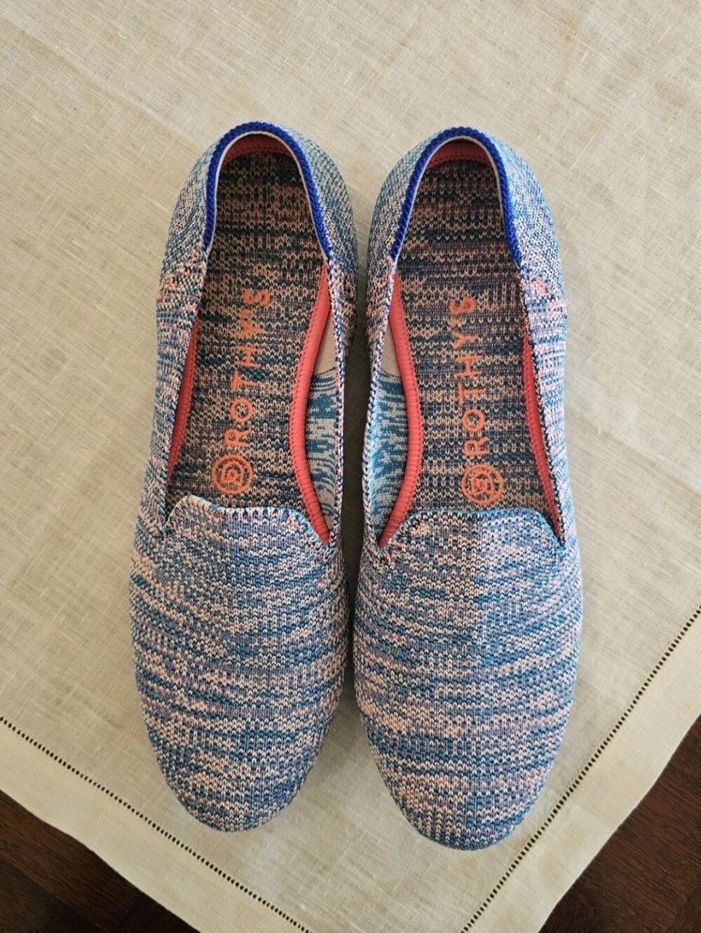 Rothy's The Flat Turquoise Melange/ Blue & Pink Round Toe Slip-On Womens Shoes 8